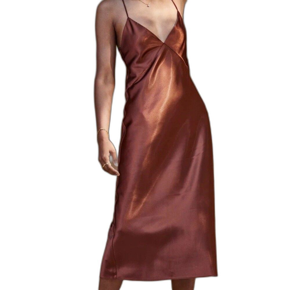 Grace Loves Lace Satiny Copper Midi Dress Size L Prom